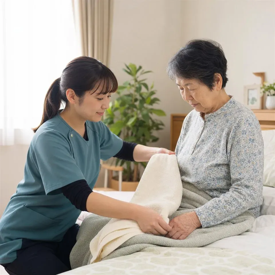 ご自宅で利用者さんに寄り添う看護スタッフ